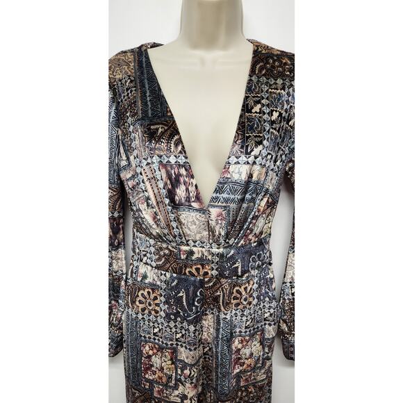 Essue Chic Velvet Boho Wide Leg Pants Long Sleeve Jumpsuit, Size Sm, Multi Color - Picture 5 of 15